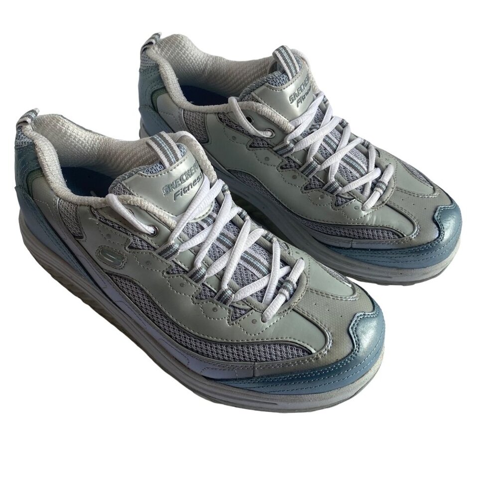 Skechers Shape-Ups Fitness Shoes‎ Women 10 W Light Blue Gray Leather Upper Walk